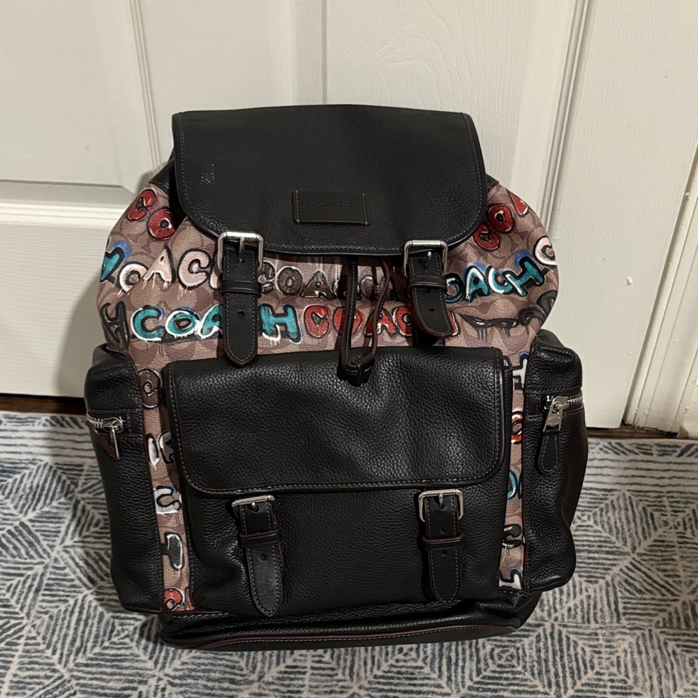 Coach Black and Brown Men's Backpack with Multicolor Accents